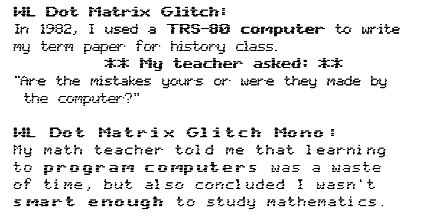 Ejemplo de fuente WL Dot Matrix Glitch Regular